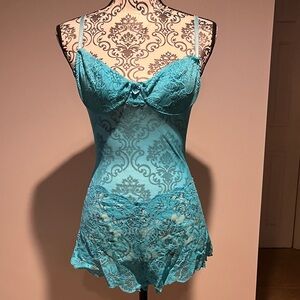 Lace Trimmed Chemise in Teal